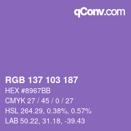 Color code: RGB 137 103 187 | qconv.com