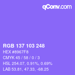 カラーコード: RGB 137 103 248 | qconv.com