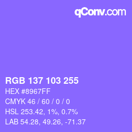 颜色代码: RGB 137 103 255 | qconv.com