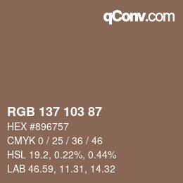 Color code: RGB 137 103 87 | qconv.com