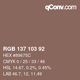 Farbcode: RGB 137 103 92 | qconv.com