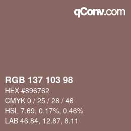 Color code: RGB 137 103 98 | qconv.com