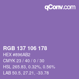 カラーコード: RGB 137 106 178 | qconv.com