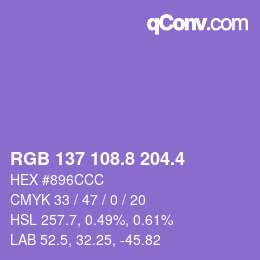 カラーコード: RGB 137 108.8 204.4 | qconv.com