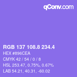 カラーコード: RGB 137 108.8 234.4 | qconv.com
