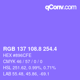 カラーコード: RGB 137 108.8 254.4 | qconv.com
