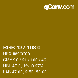 Color code: RGB 137 108 0 | qconv.com