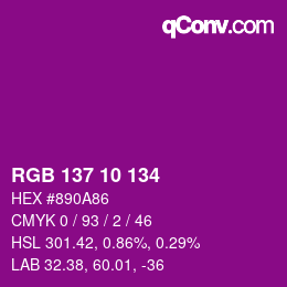 Color code: RGB 137 10 134 | qconv.com