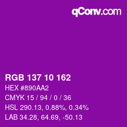 カラーコード: RGB 137 10 162 | qconv.com