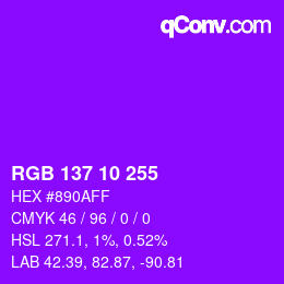 Color code: RGB 137 10 255 | qconv.com