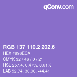 カラーコード: RGB 137 110.2 202.6 | qconv.com