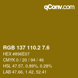 カラーコード: RGB 137 110.2 7.6 | qconv.com