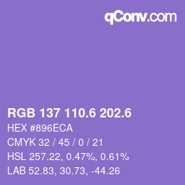 カラーコード: RGB 137 110.6 202.6 | qconv.com