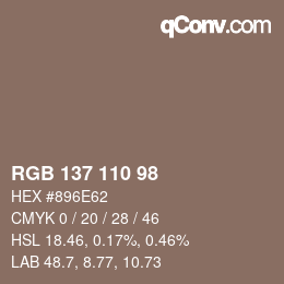 Color code: RGB 137 110 98 | qconv.com