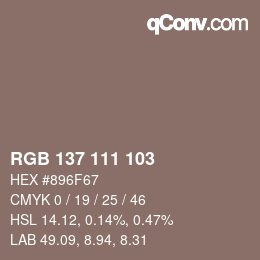 Color code: RGB 137 111 103 | qconv.com