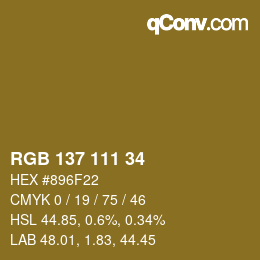 Color code: RGB 137 111 34 | qconv.com