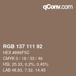 Color code: RGB 137 111 92 | qconv.com