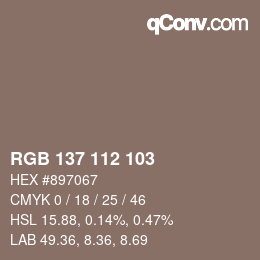 颜色代码: RGB 137 112 103 | qconv.com