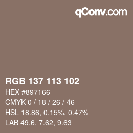 Color code: RGB 137 113 102 | qconv.com