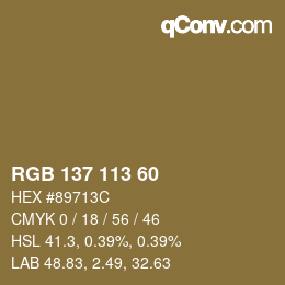 カラーコード: RGB 137 113 60 | qconv.com