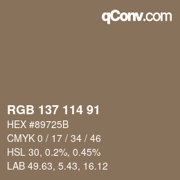 Color code: RGB 137 114 91 | qconv.com