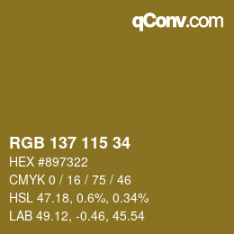 Color code: RGB 137 115 34 | qconv.com