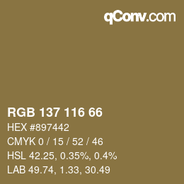 Color code: RGB 137 116 66 | qconv.com