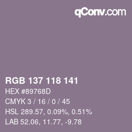カラーコード: RGB 137 118 141 | qconv.com