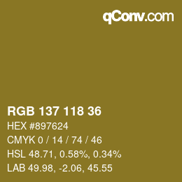 Color code: RGB 137 118 36 | qconv.com