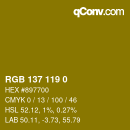 Color code: RGB 137 119 0 | qconv.com