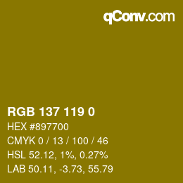 カラーコード: RGB 137 119 0 | qconv.com