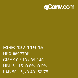 カラーコード: RGB 137 119 15 | qconv.com
