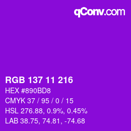 Color code: RGB 137 11 216 | qconv.com