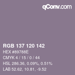 Color code: RGB 137 120 142 | qconv.com