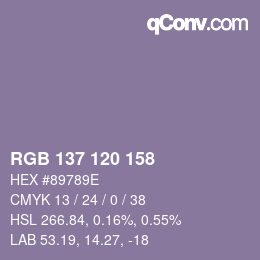 Color code: RGB 137 120 158 | qconv.com