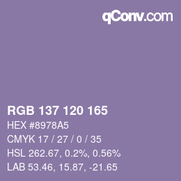 カラーコード: RGB 137 120 165 | qconv.com