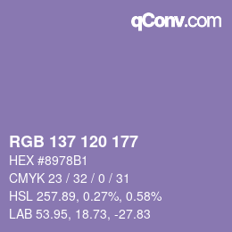 Código de color: RGB 137 120 177 | qconv.com