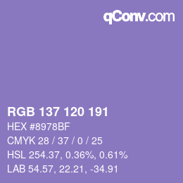 カラーコード: RGB 137 120 191 | qconv.com
