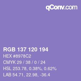 カラーコード: RGB 137 120 194 | qconv.com