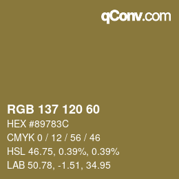 カラーコード: RGB 137 120 60 | qconv.com