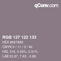 カラーコード: RGB 137 122 133 | qconv.com