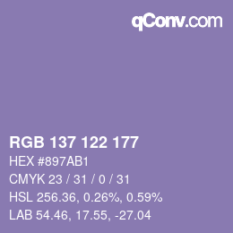 カラーコード: RGB 137 122 177 | qconv.com