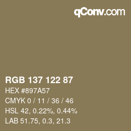 颜色代码: RGB 137 122 87 | qconv.com