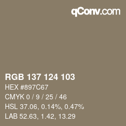 Color code: RGB 137 124 103 | qconv.com