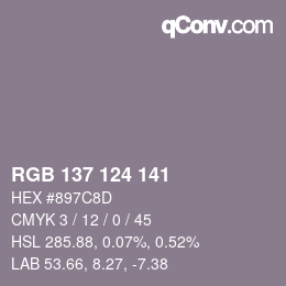 Color code: RGB 137 124 141 | qconv.com