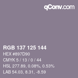 Color code: RGB 137 125 144 | qconv.com