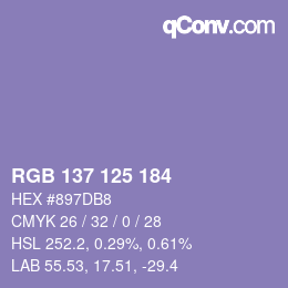 カラーコード: RGB 137 125 184 | qconv.com