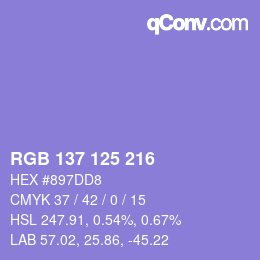 カラーコード: RGB 137 125 216 | qconv.com