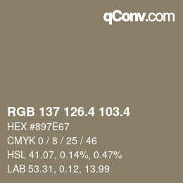 カラーコード: RGB 137 126.4 103.4 | qconv.com