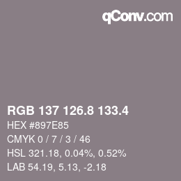 カラーコード: RGB 137 126.8 133.4 | qconv.com